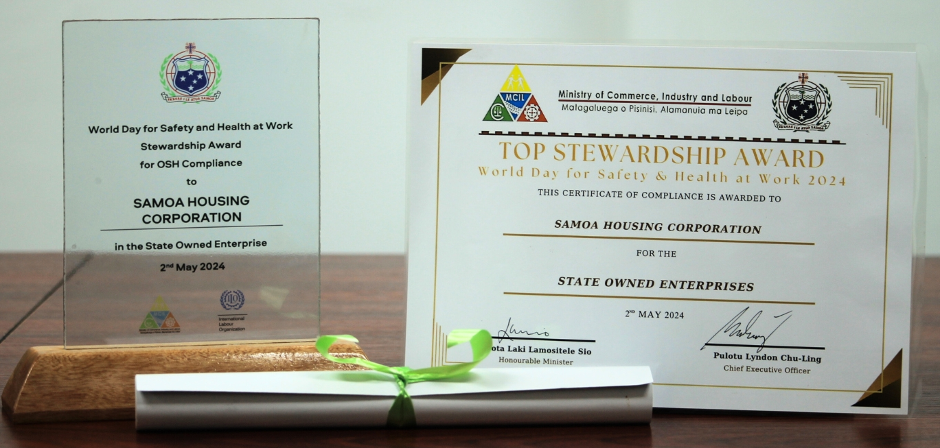 Samoa Housing Corporation Receives Top Stewardship Award for OSH Compliance